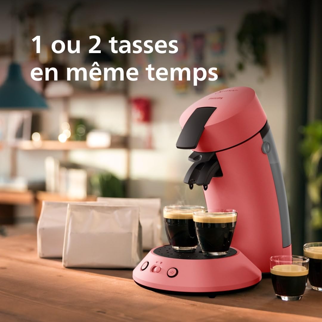 Machine à Café à Dosettes – Sélecteur d'Intensité, Technologie Coffee Boost, 2 Tasses, Rouge Tendre, CSA210/35