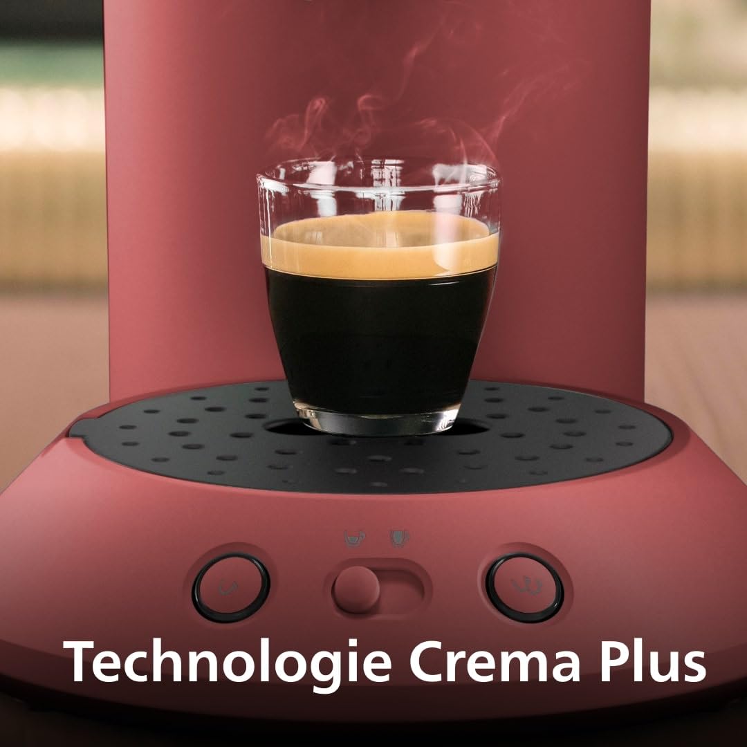 Machine à Café à Dosettes – Sélecteur d'Intensité, Technologie Coffee Boost, 2 Tasses, Rouge Tendre, CSA210/35