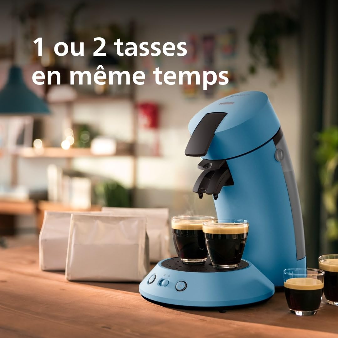 Machine à Café à Dosettes – Intensité Réglable, Coffee Boost, 2 Tasses Simultanées, Bleu Paon, CSA210/00