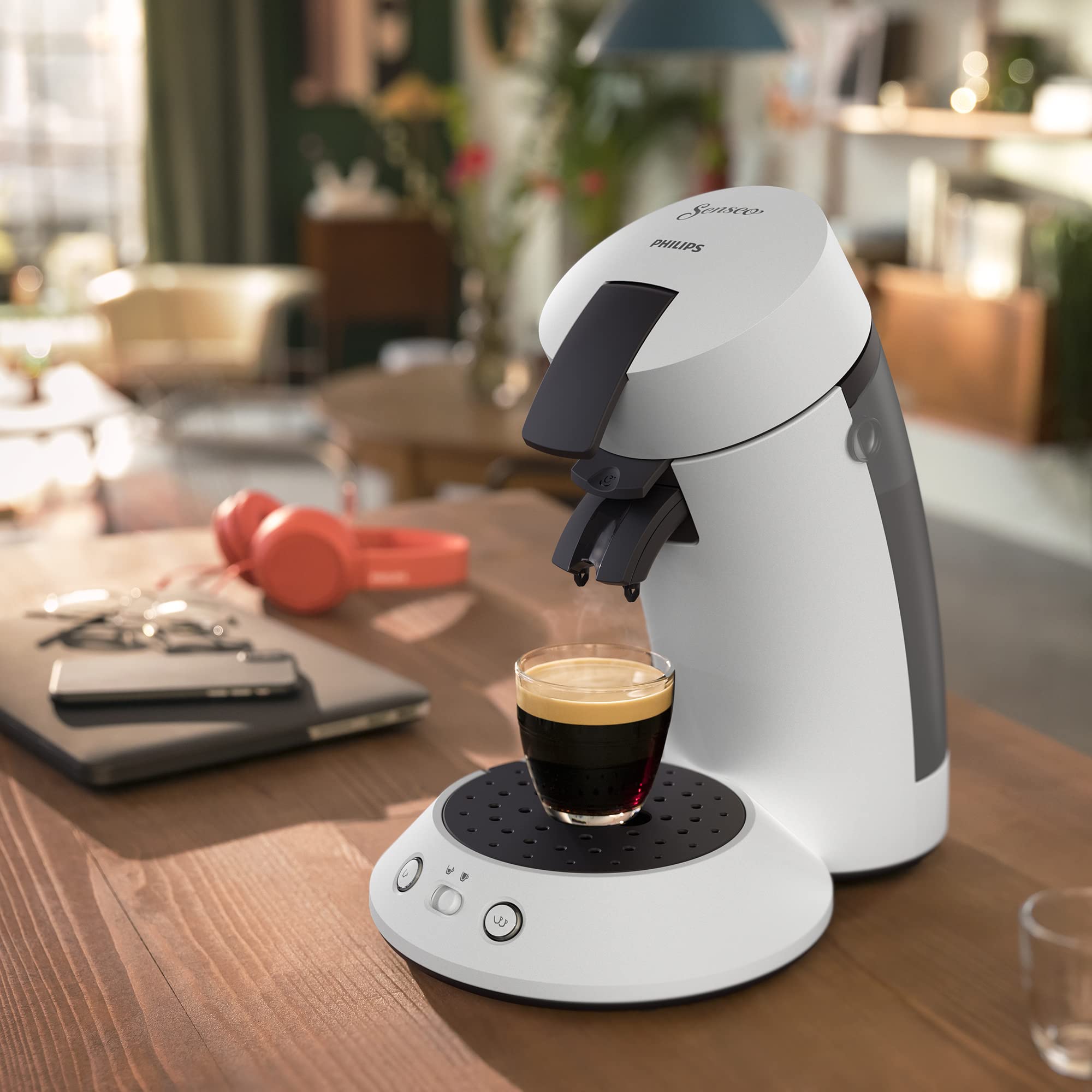 Machine à Café à Dosettes – Réglage de Puissance, Technologie Booster d'Arômes, Finition Mate, Blanc, CSA210/10
