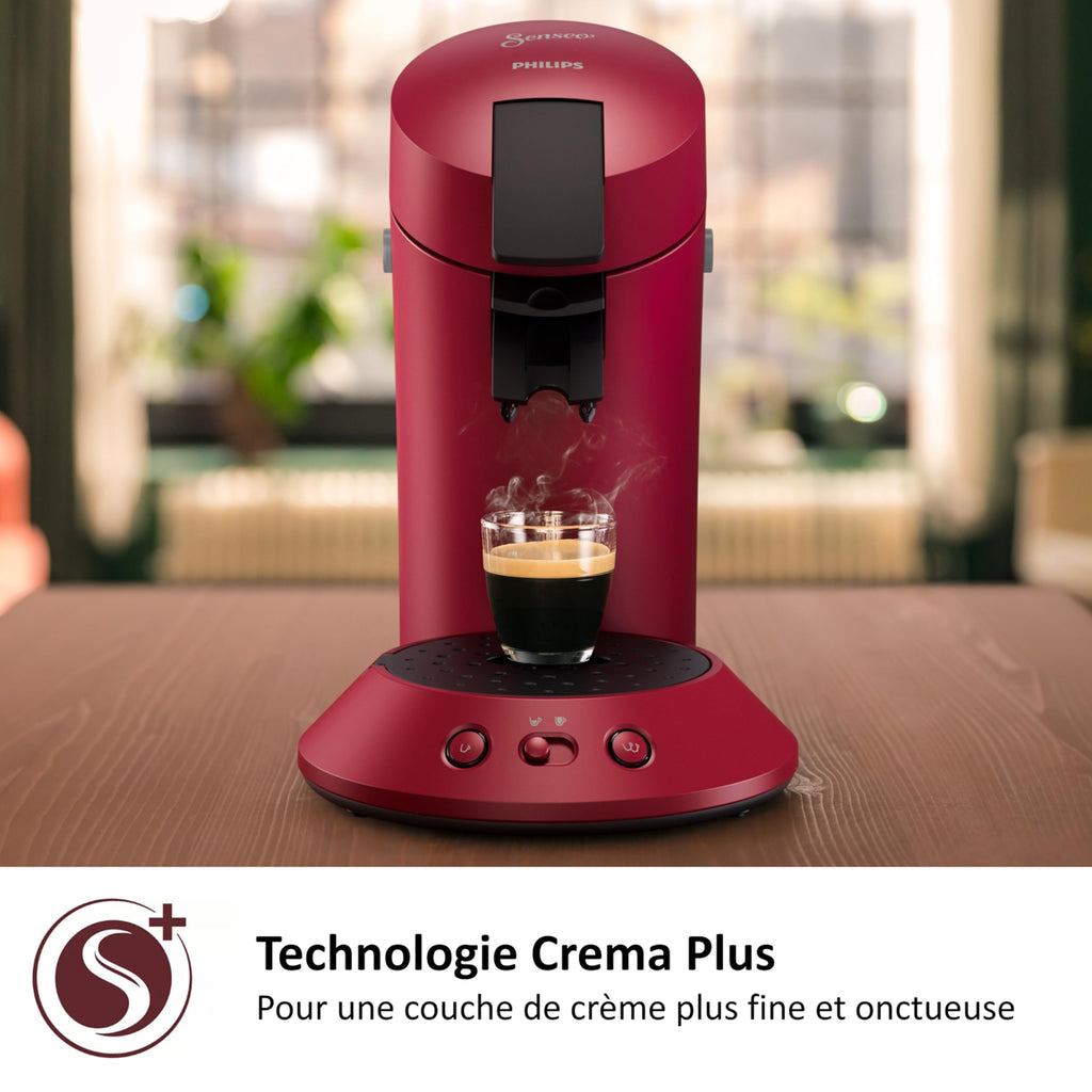 Machine à Café à Dosettes – 1 ou 2 Tasses, Booster d'Arômes, Crème Plus, Intensité Ajustable, Rouge, CSA210/91