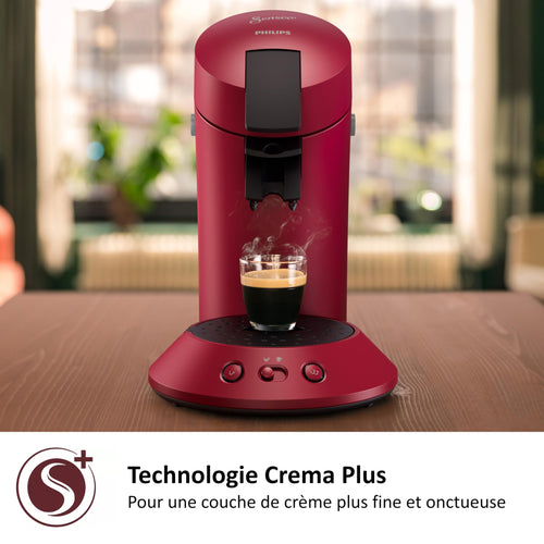 Machine à Café à Dosettes – 1 ou 2 Tasses, Booster d'Arômes, Crème Plus, Intensité Ajustable, Rouge, CSA210/91