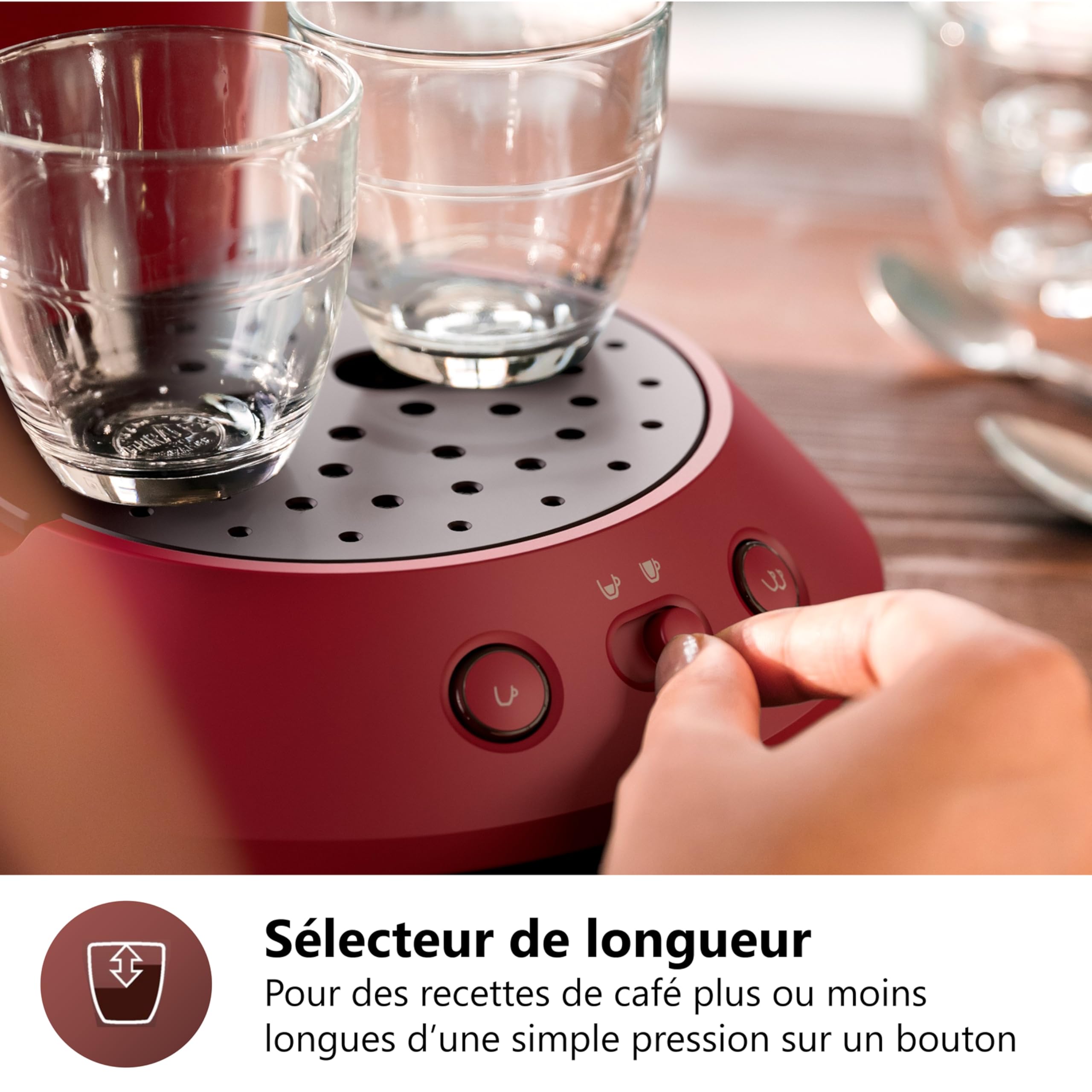 Machine à Café à Dosettes – 1 ou 2 Tasses, Booster d'Arômes, Crème Plus, Intensité Ajustable, Rouge, CSA210/91