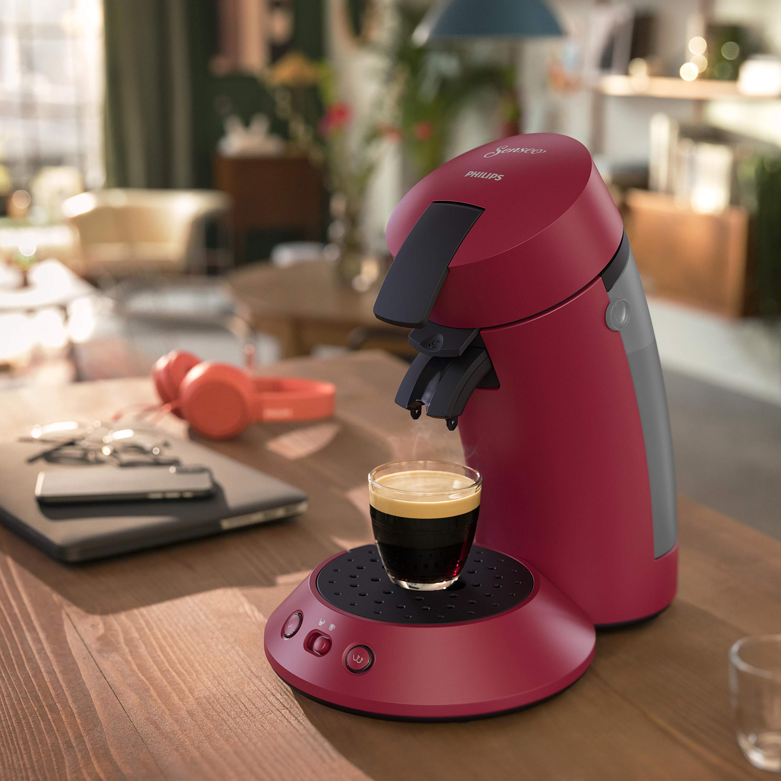 Machine à Café à Dosettes – 1 ou 2 Tasses, Booster d'Arômes, Crème Plus, Intensité Ajustable, Rouge, CSA210/91